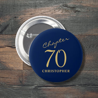 70th Birthday Blue Gold 6 Cm Round Badge