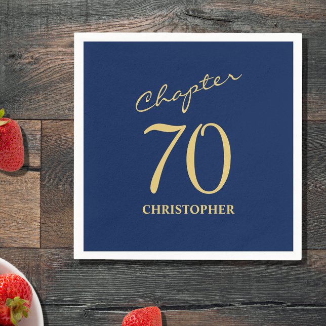 70th Birthday Blue Gold Chapter 70 Napkin (Make your loved one's 70th birthday celebration elegant and memorable with our Blue Gold Napkins)