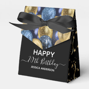 70th Birthday Blue Gold Glitter Balloons Favour Box