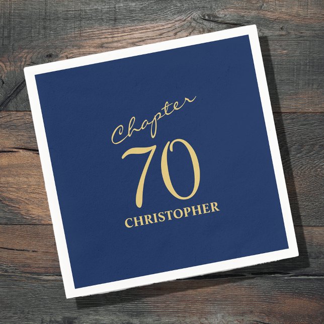 70th Birthday Blue Gold Napkin (Creator Uploaded)