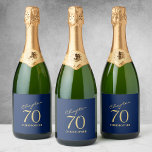 70th Birthday Blue Gold Sparkling Wine Label<br><div class="desc">Add a touch of sparkle to your loved one's 70th birthday celebration with these gorgeous Blue Gold sparkling wine bottle labels. Perfect for that finishing touch to a party.</div>