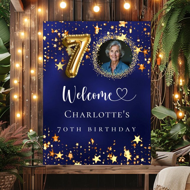 70th Birthday blue gold stars photo welcome Poster (Creator Uploaded)