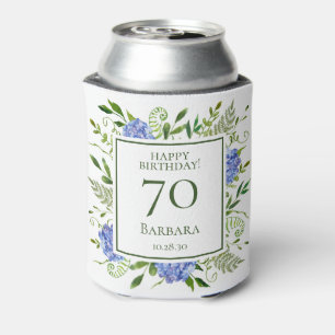 70th Birthday Blue Hydrangeas Can Cooler