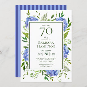 70th Birthday Blue Hydrangeas Invitation