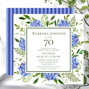 70th Birthday Blue Hydrangeas Invitation