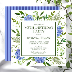 70th Birthday Blue Hydrangeas Invitation