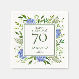70th Birthday Blue Hydrangeas Napkin