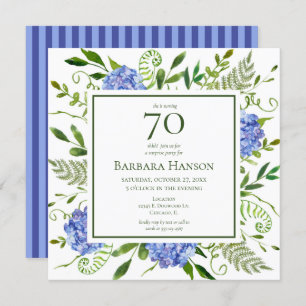 70th Birthday Blue Hydrangeas Surprise Party Invitation