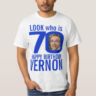 70th birthday blue look 70 custom photo name T-Shirt