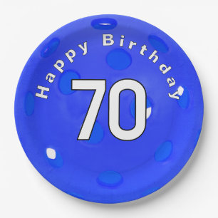 70th Birthday Blue Pickleball Paper Plate