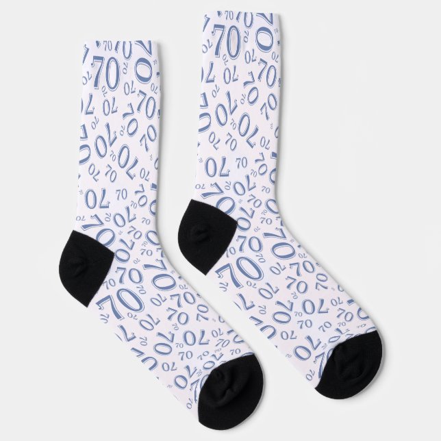 70th Birthday Blue Random Number Pattern Socks (Right)