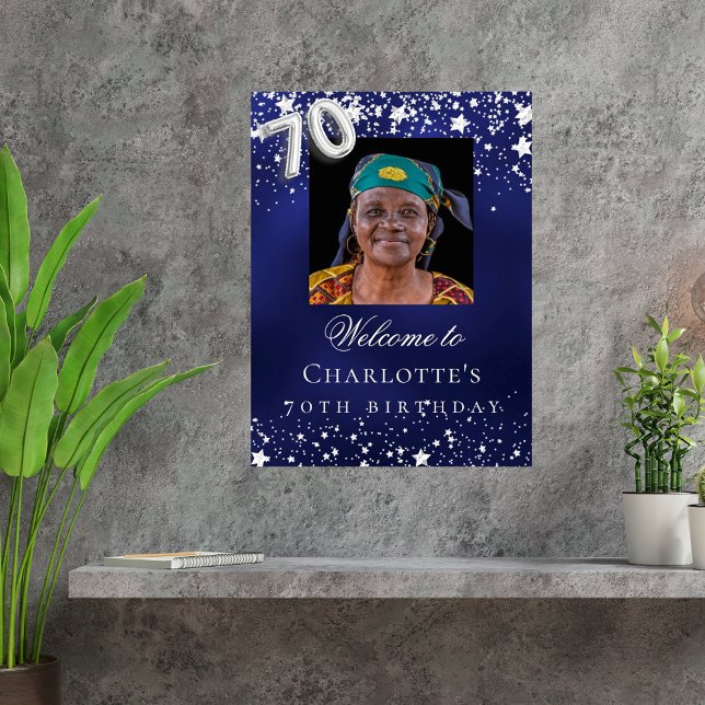 70th Birthday blue silver stars photo welcome Poster (Creator Uploaded)