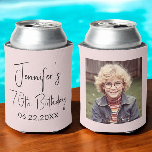 70th Birthday Blush Pink Instagram Photo Can Cooler