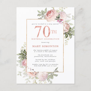 70th Birthday Blush Pink Rose Floral Invitation Postcard