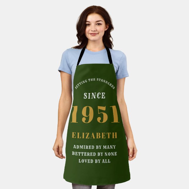 70th Birthday Born 1951 Green Gold Lady's Apron (Worn)