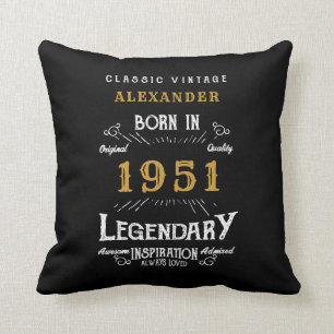 70th Birthday Born 1951 Retro Black Personalised Cushion