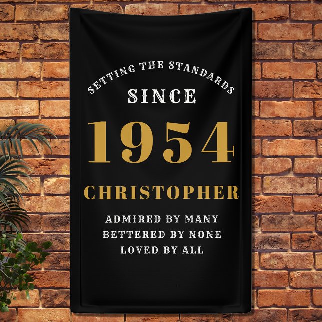 70th Birthday Born 1954 Add Name Black Gold Banner (70th Birthday Party Wall Banner - Customizable Black and Gold Decorative Piece.)