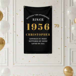 70th Birthday Born 1956 Add Name Black Gold Banner