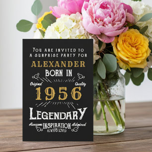 70th Birthday Born 1956 Black Gold Retro Vintage Invitation