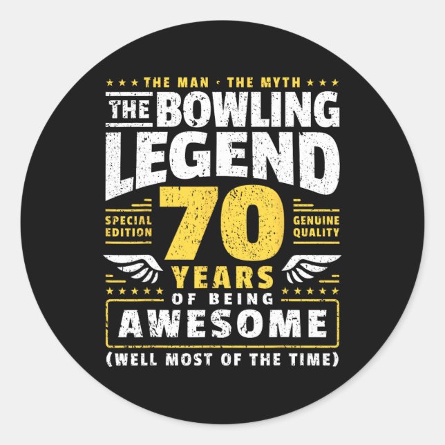 70th Birthday Bowling 70 Years Old Bowler  Classic Round Sticker (Front)