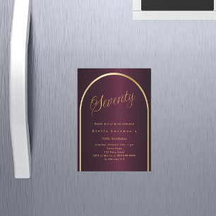 70th birthday burgundy gold arch script luxury magnetic invitation