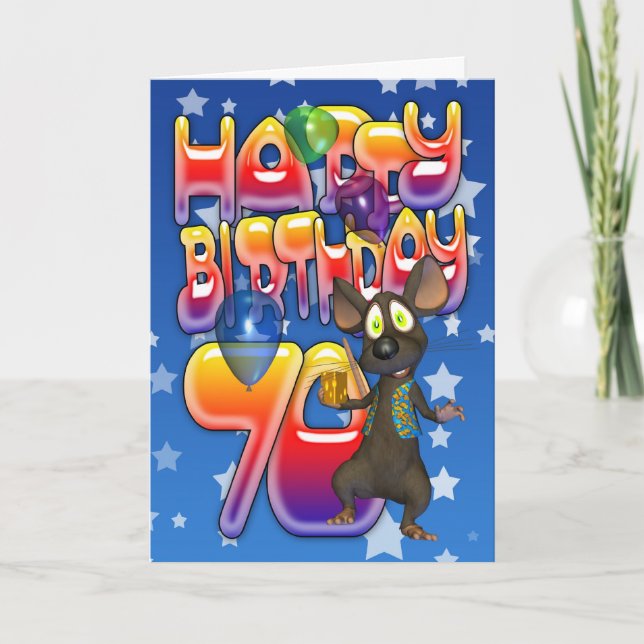 70th Birthday Card cute with little mouse (Front)