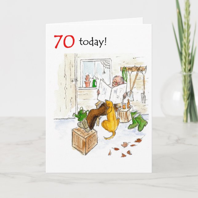 70th Birthday Card - Relaxing in the Garden Shed (Front)