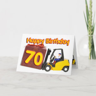 70th birthday card with a fork lift truck