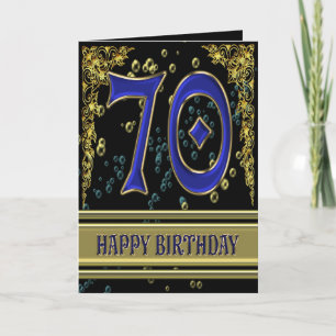 70th birthday card with gold and bubbles