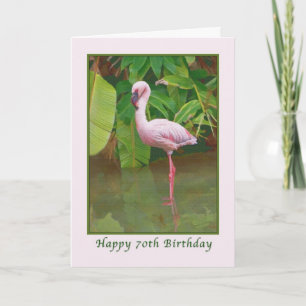 70th Birthday Card with Pink Flamingo