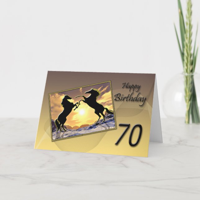 70th Birthday card with rearing horses (Front)