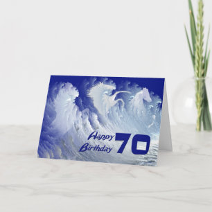 70th birthday card with wild white surf horses