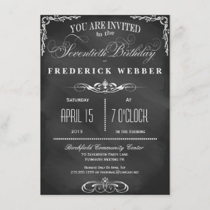 70th Birthday Chalkboard Typography Party Invite