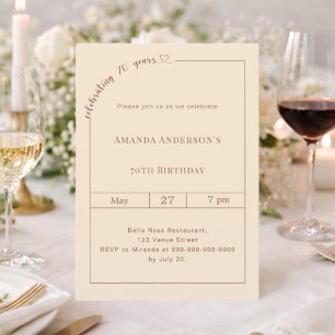 70th birthday champagne gold simple modern invitation
