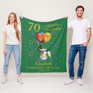 70th Birthday Champagne Green Fleece Blanket