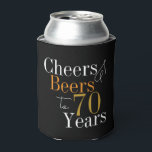 70th Birthday Cheers and Beers Black Gold Party Can Cooler<br><div class="desc">This is a cool and modern, 70th birthday, Cheers and Beers to 70 years design. It is a simple, minimal design, in classic black and gold typography. Perfect for a cool and fun, 70th birthday party favour or gift for a 70 year old. This design is fully customisable, simply use...</div>