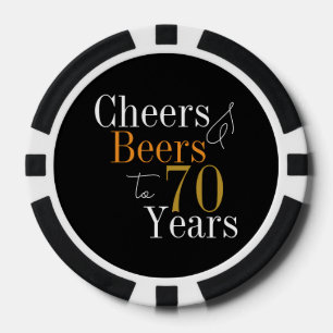 70th Birthday Cheers and Beers Black Gold Party Poker Chips