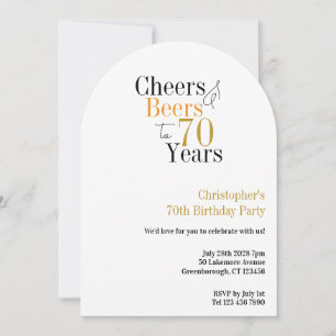 70th Birthday Cheers and Beers Minimal Invitation