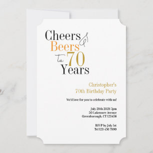 70th Birthday Cheers and Beers Minimal Party Invitation