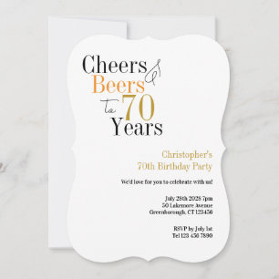 70th Birthday Cheers and Beers Minimal Party Invitation