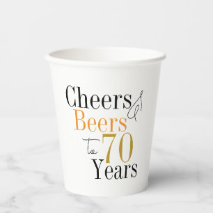 70th Birthday Cheers and Beers Minimal Party Paper Cups