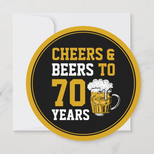 70th Birthday Cheers and Beers to 70 Years Modern Invitation (Back)