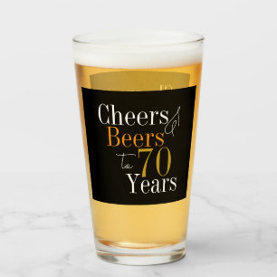 70th Birthday Cheers Beers Black Gold Party Favour Glass
