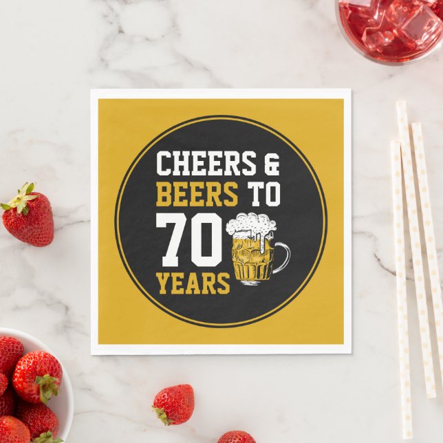 70th Birthday Cheers & Beers to 70 Years Funny  Napkin (Insitu)