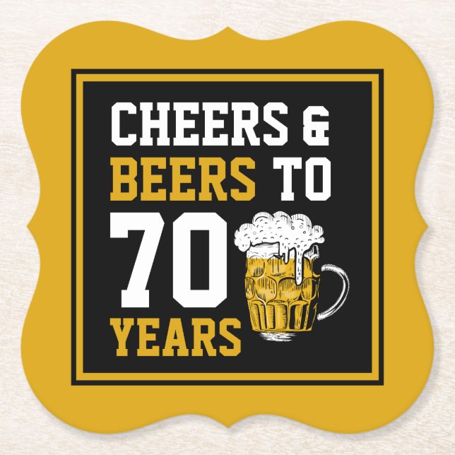 70th Birthday Cheers & Beers to 70 Years Funny Paper Coaster (Front)