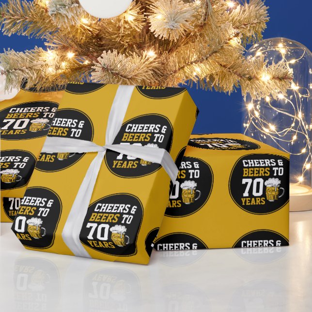70th Birthday Cheers & Beers to 70 Years Funny Wrapping Paper (Holidays)