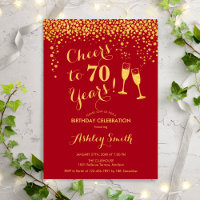 70th Birthday - Cheers To 70 Years Gold Red