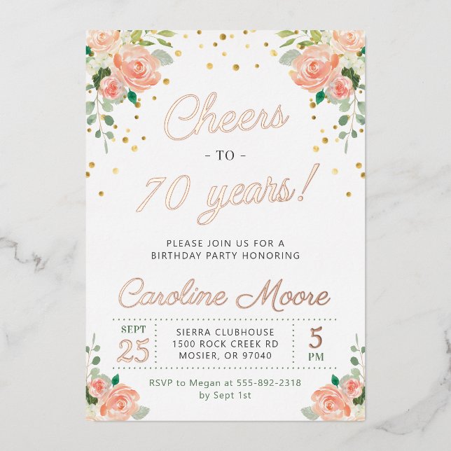 70th Birthday Cheers to 70 Years Ladies Rose Gold (Front)