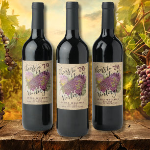 70th Birthday Cheers to 70 Years Vintage Custom Wine Label