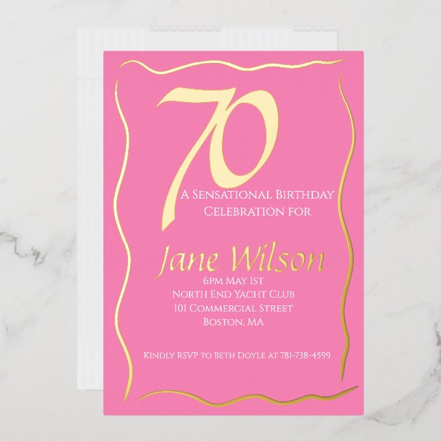  70th Birthday Chic Pink & Gold Invitation (Envelope)